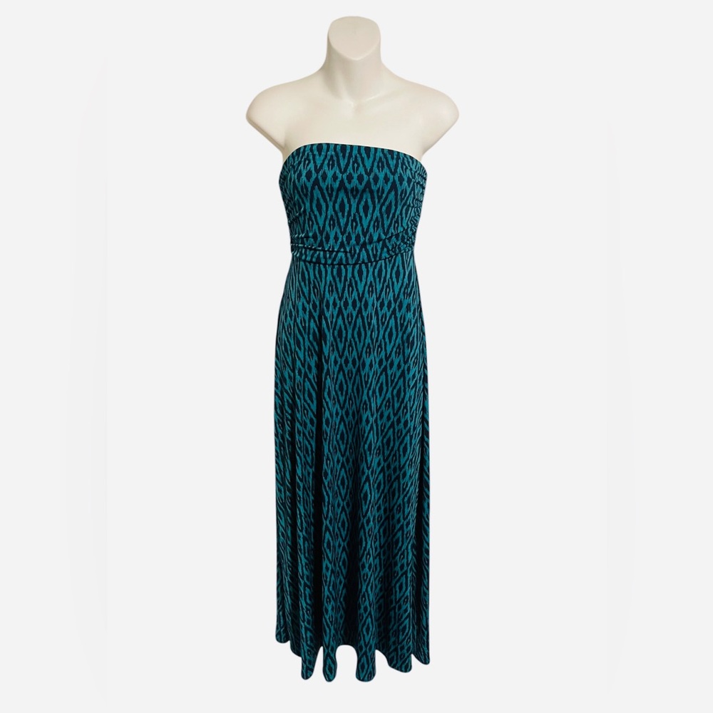 Banana Republic Print Strapless Knit Maxi Dress Maritime Blue Size XS NWT